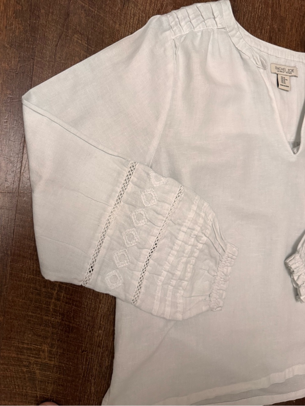 Rachel Zoe Cream Embroidered Linen Blend Peasant Blouse XL Boho Cottagecore - Picture 4 of 13
